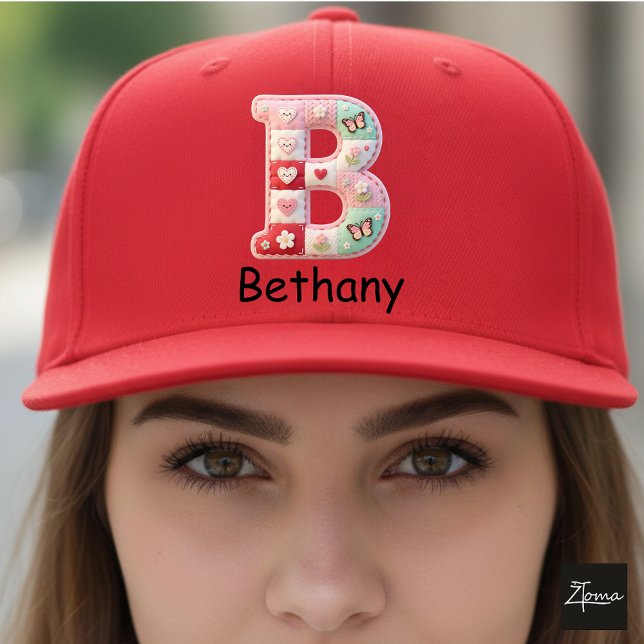 Quilted Patchwork Initial Letter B Nursery Trucker Hat (This is a sample design. There are several models to choose from, with the name and color changed.)