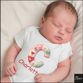 Quilted Patchwork Initial Letter C Nursery Baby Bodysuit
