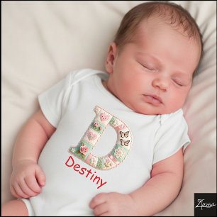 Quilted Patchwork Initial Letter D Nursery Baby Bodysuit