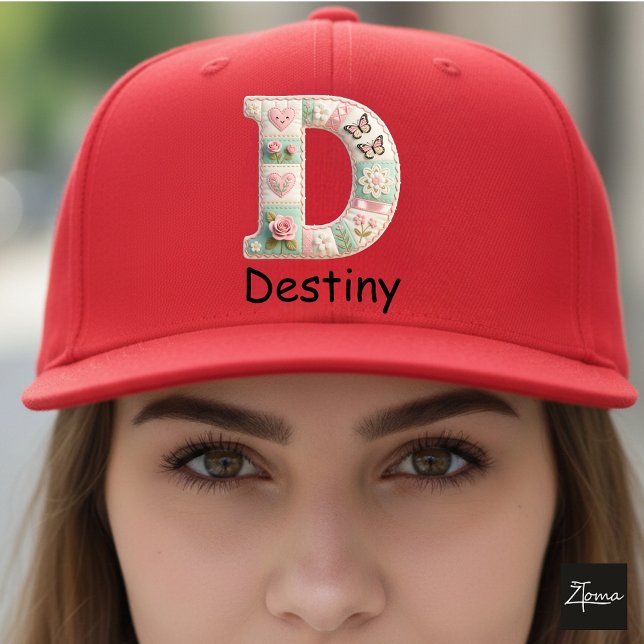 Quilted Patchwork Initial Letter D Nursery Trucker Hat (This is a sample design. There are several models to choose from, with the name and color changed.)