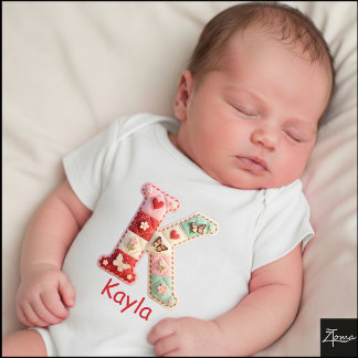 Quilted Patchwork Initial Letter K Nursery Baby Bodysuit
