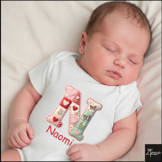 Quilted Patchwork Initial Letter N Nursery Baby Bodysuit
