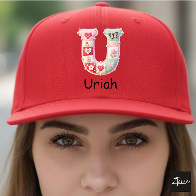 Quilted Patchwork Initial Letter U Nursery Trucker Hat (This is a sample design. There are several models to choose from, with the name and color changed.)