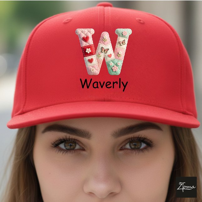 Quilted Patchwork Initial Letter W Nursery Trucker Hat (This is a sample design. There are several models to choose from, with the name and color changed.)