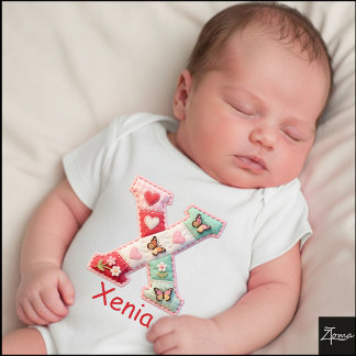 Quilted Patchwork Initial Letter X Nursery Baby Bodysuit