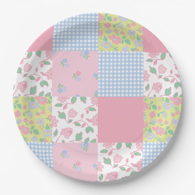 Quilted Patchwork Party Paper Plates (Front)