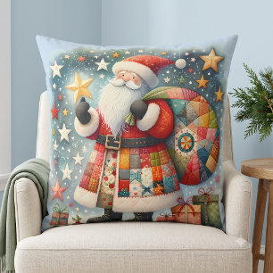 Quilted Patchwork Santa with Christmas Stars Cushion
