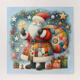 Quilted Patchwork Santa with Christmas Stars Jigsaw Puzzle