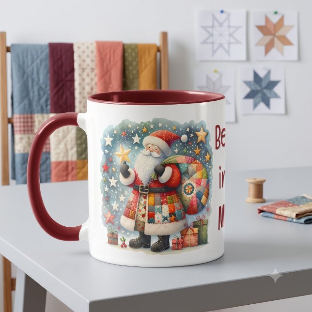 Quilted Patchwork Santa with Christmas Stars Mug (Quilted Patchwork Santa with Christmas Stars Mug)