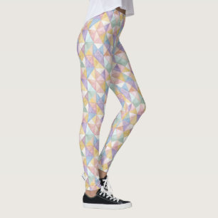 Quilted Patchwork Triangles Peach Lavender sage Leggings