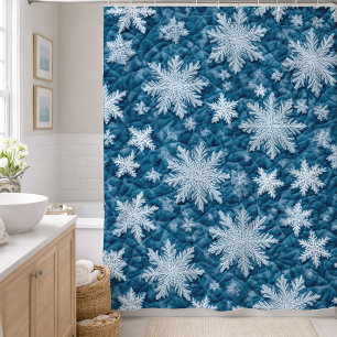 Quilted Pattern Blue and White Snowflakes Shower Curtain