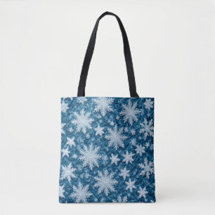 Quilted Pattern Blue and White Snowflakes Tote Bag