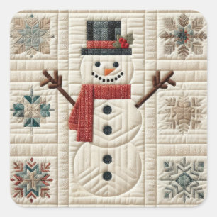 Quilted Pattern of Snowman Square Sticker