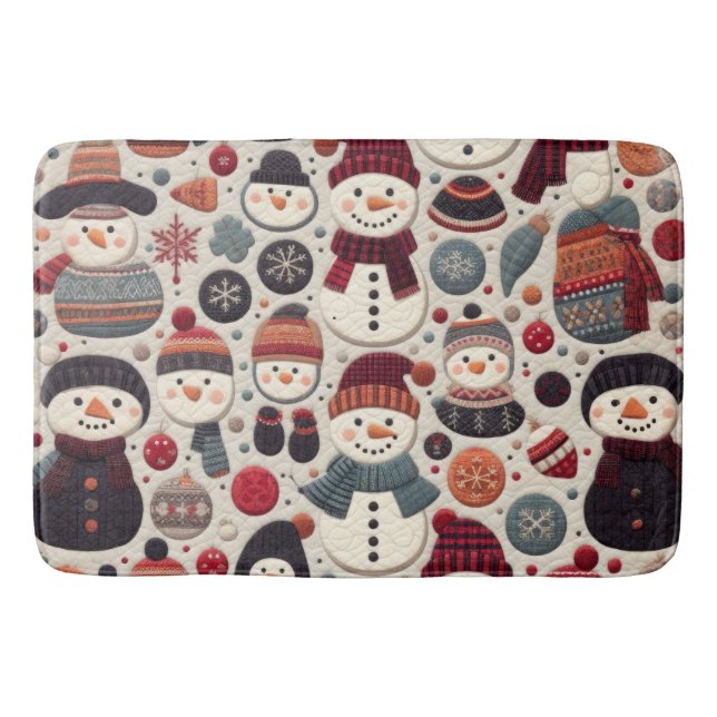 Quilted Pattern of Snowmen Bath Mat (Front)