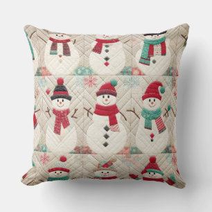 Quilted Pattern of Snowmen Cushion