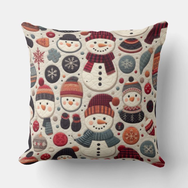 Quilted Pattern of Snowmen Cushion (Front)