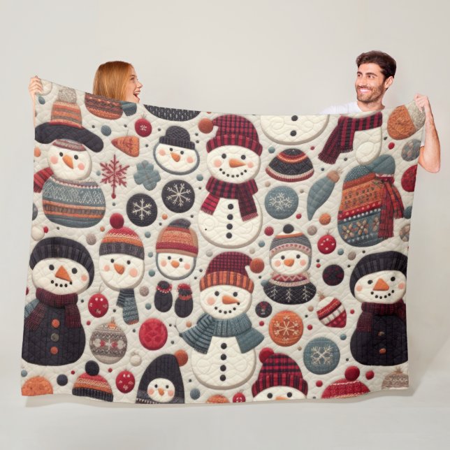 Quilted Pattern of Snowmen Fleece Blanket (In Situ)