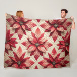 Quilted Pattern Poinsettia Cream Red Fleece Blanket<br><div class="desc">Quilted Pattern Poinsettia Cream Red</div>