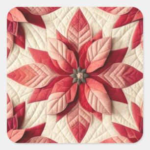 Quilted Pattern Poinsettia Cream Red Square Sticker