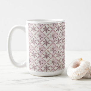 Quilted Pink Snowflake Pattern Winter Coffee Mug
