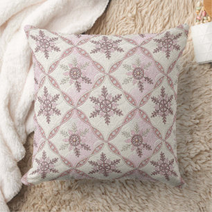 Quilted Pink Snowflake Pattern Winter Cushion
