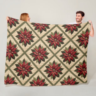 Quilted Poinsettia Fleece Blanket