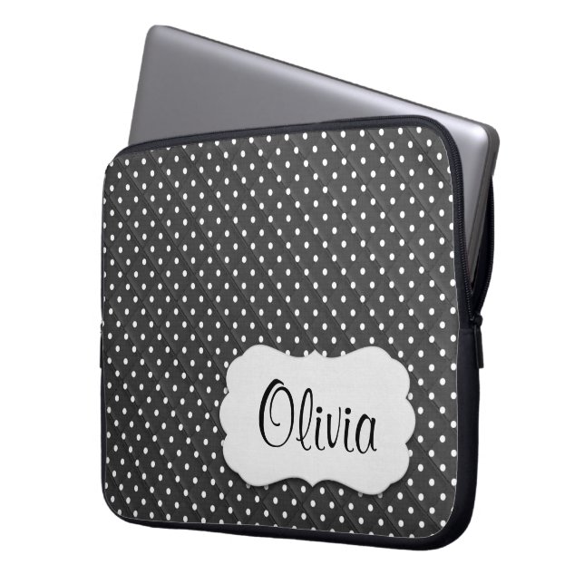 Quilted Polka Dots with Name Laptop Sleeve (Front Left)
