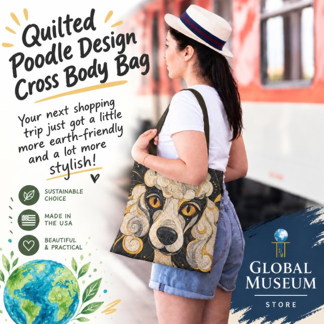 Quilted Poodle Pattern Design Cross Body Bag (Poodle Design Cross-Body Bag)