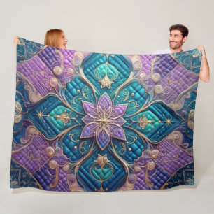 Quilted Purple Turquoise Blue Abstract Design Fleece Blanket