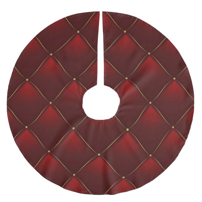 Quilted Red Gold Thread Background Brushed Polyester Tree Skirt (Front)