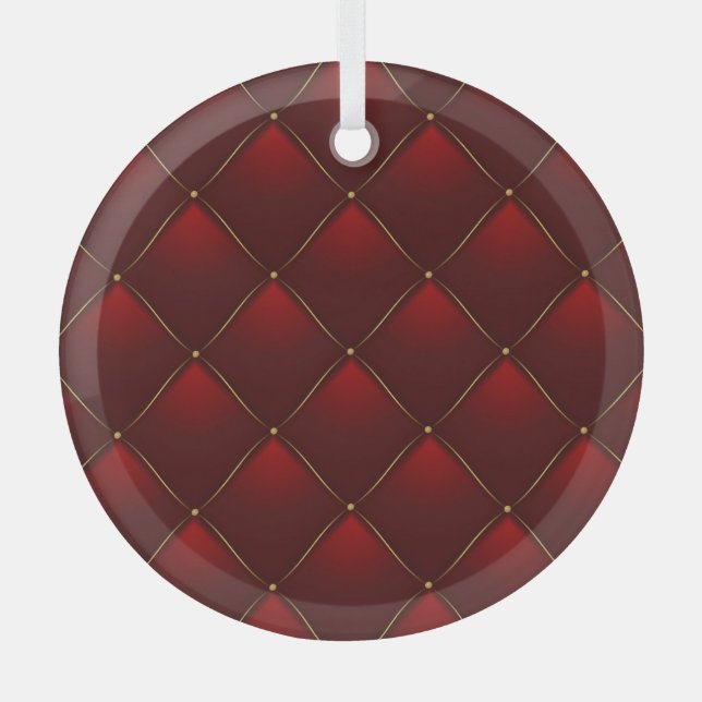 Quilted Red Gold Thread Background Glass Tree Decoration (Front)