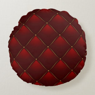 Quilted Red Gold Thread Background Round Cushion