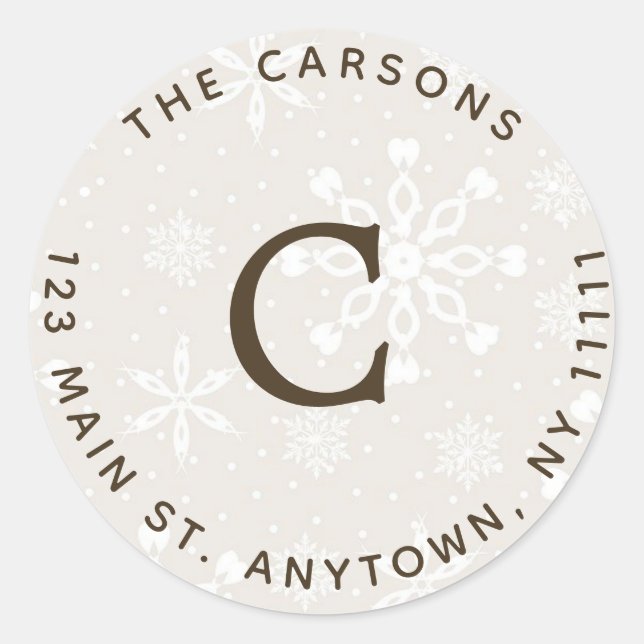 Quilted Snowflakes Round Return Address Label (Front)
