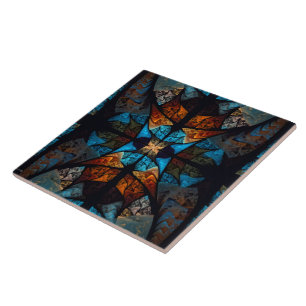 Quilted Star Abstract in Blues Ceramic Tile
