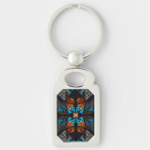 Quilted Star Abstract in Blues Key Ring