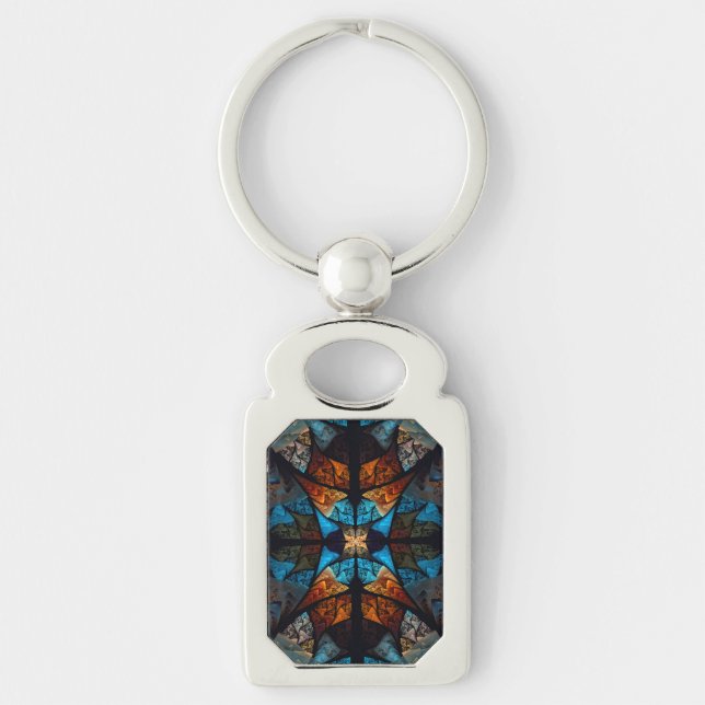 Quilted Star Abstract in Blues Key Ring (Front)