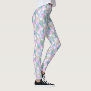 Quilted Triangles in Pink Mint and Sage Leggings
