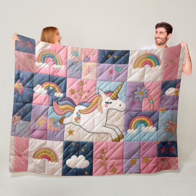 Quilted Unicorn Fleece Blanket (In Situ)
