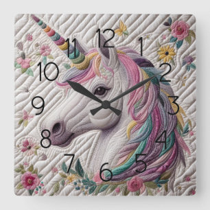 Quilted Unicorn Square Wall Clock