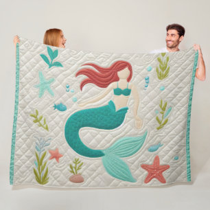 Quilted Whimsical Abstract Mermaid Fleece Blanket