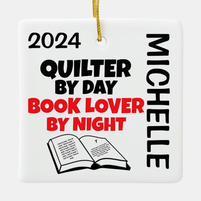 Quilter loves Reading CUSTOM Ceramic Ornament (Front)