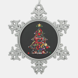 Quilter Merry Christmas Tree Quilt Block Quilting  Snowflake Pewter Christmas Ornament