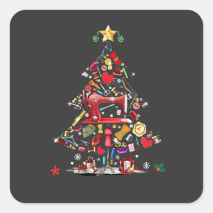 Quilter Merry Christmas Tree Quilt Block Quilting  Square Sticker