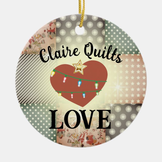 quilter quilting love personalised Christmas Ceramic Ornament (Front)