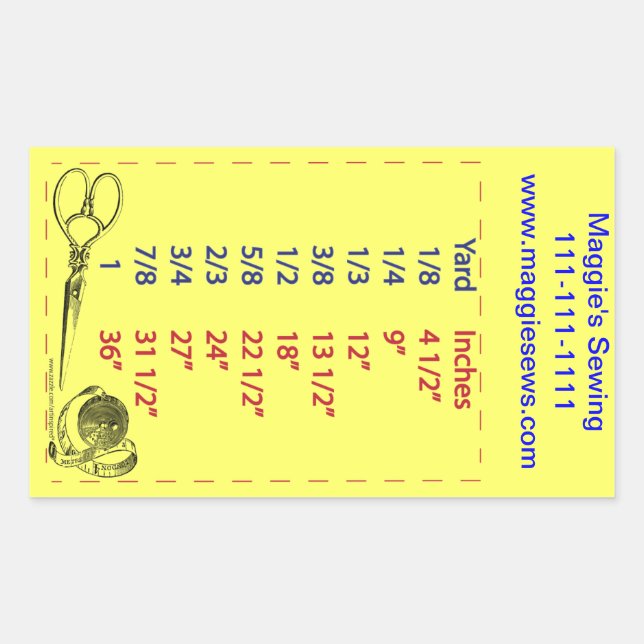 Quilters and Sewers Yard Measurements Sticker (Front)