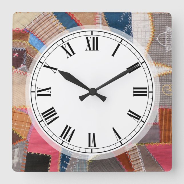 Quilter's Antique American Quilt Pattern Square Wall Clock (Front)