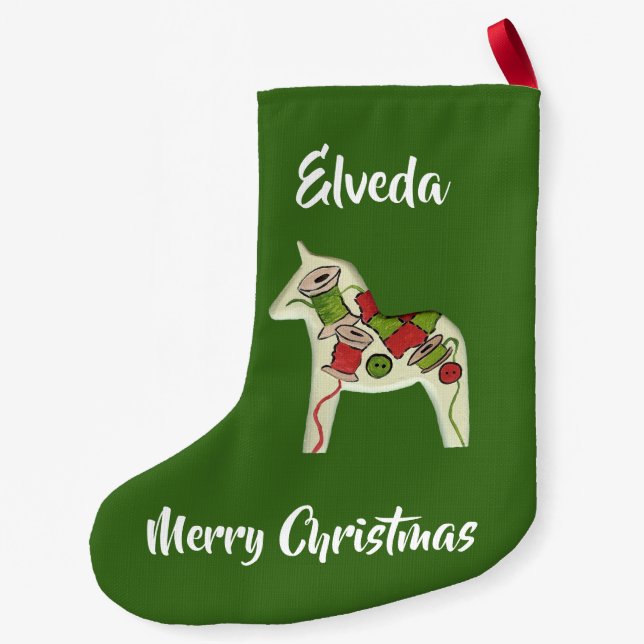 Quilter's Dala Horse Small Christmas Stocking (Back)