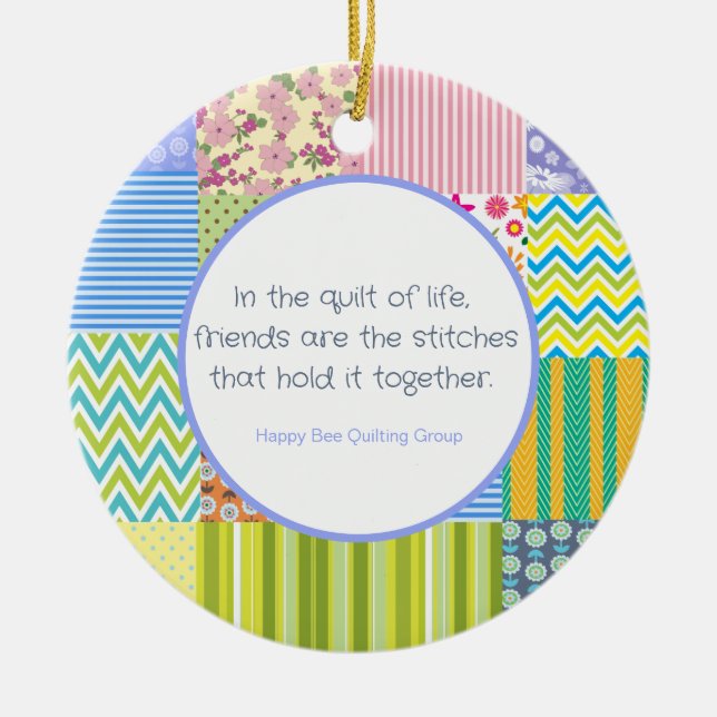 Quilters Patchwork  Personalised Ceramic Ornament (Front)