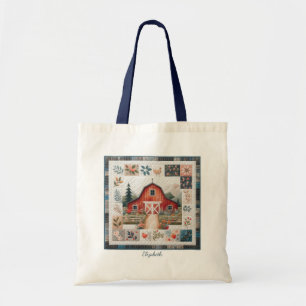 Quilter's Red Barn Faux Patchwork Tote Bag