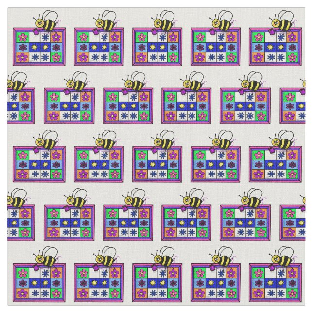 Quilting Bee Cartoon Fabric (Close Up)